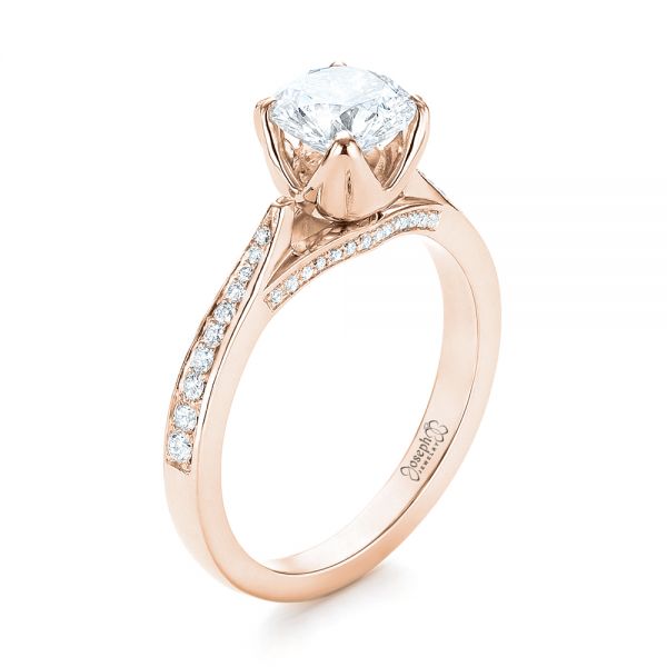 18k Rose Gold 18k Rose Gold Custom Diamond Engagement Ring - Three-Quarter View - 103464