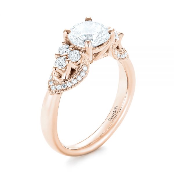 18k Rose Gold 18k Rose Gold Custom Diamond Engagement Ring - Three-Quarter View -  103519