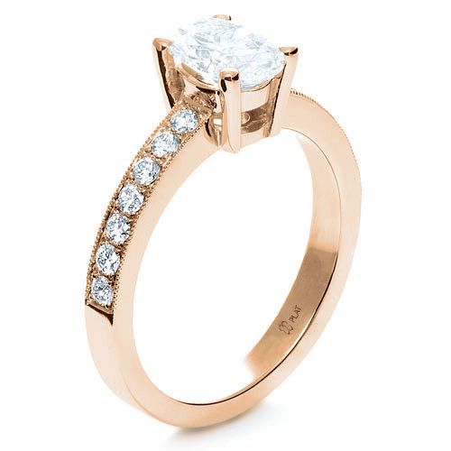18k Rose Gold 18k Rose Gold Custom Diamond Engagement Ring - Three-Quarter View -  1107