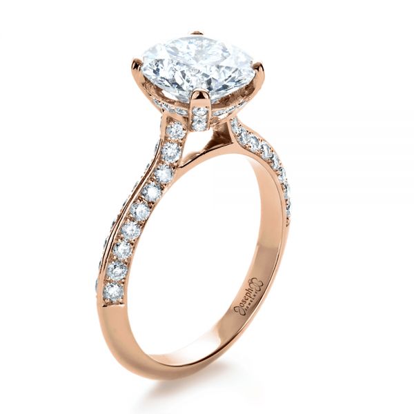14k Rose Gold 14k Rose Gold Custom Diamond Engagement Ring - Three-Quarter View -  1164