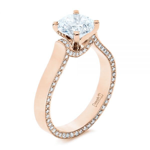 18k Rose Gold 18k Rose Gold Custom Diamond Engagement Ring - Three-Quarter View -  1259