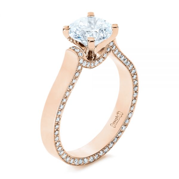 18k Rose Gold 18k Rose Gold Custom Diamond Engagement Ring - Three-Quarter View - 1259