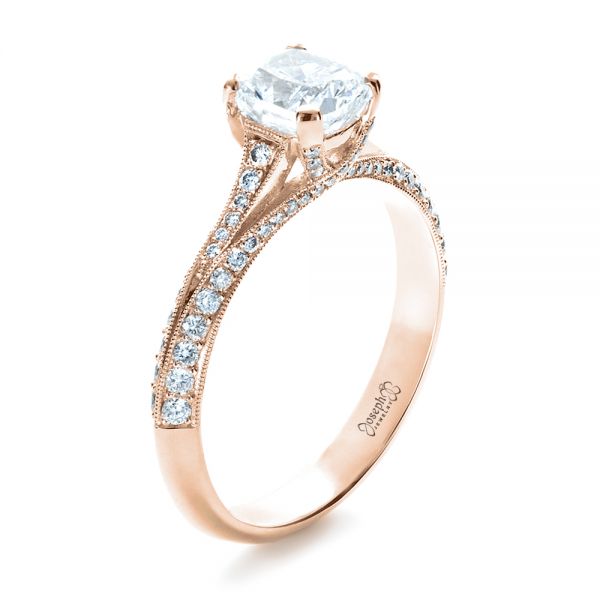 14k Rose Gold 14k Rose Gold Custom Diamond Engagement Ring - Three-Quarter View -  1268