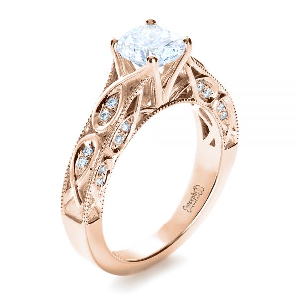 14k Rose Gold 14k Rose Gold Custom Diamond Engagement Ring - Three-Quarter View - 1296
