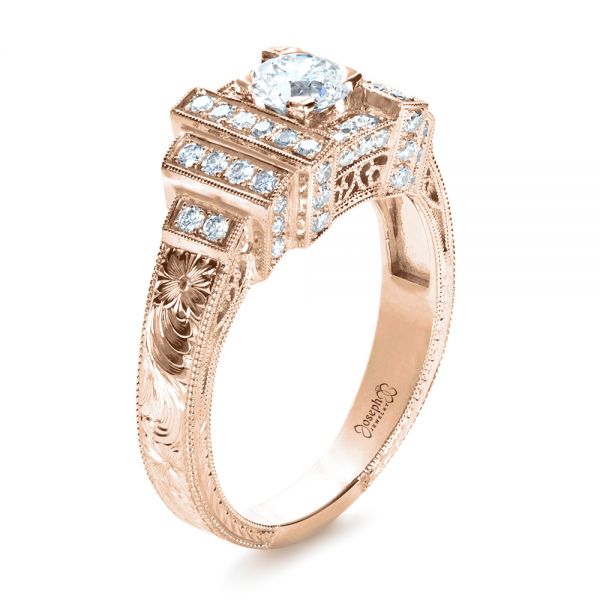 18k Rose Gold 18k Rose Gold Custom Diamond Engagement Ring - Three-Quarter View -  1346