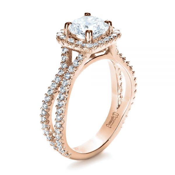 18k Rose Gold 18k Rose Gold Custom Diamond Engagement Ring - Three-Quarter View -  1407