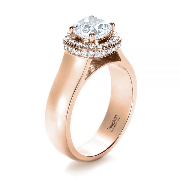 18k Rose Gold 18k Rose Gold Custom Diamond Engagement Ring - Three-Quarter View -  1408