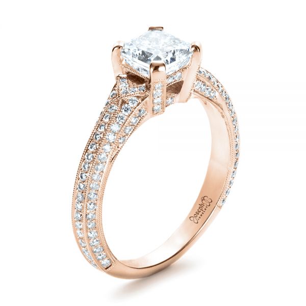 18k Rose Gold 18k Rose Gold Custom Diamond Engagement Ring - Three-Quarter View -  1410