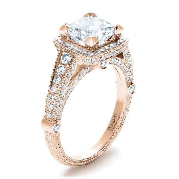 14k Rose Gold 14k Rose Gold Custom Diamond Engagement Ring - Three-Quarter View -  1416