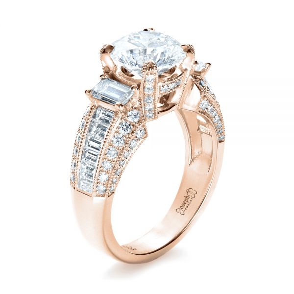 18k Rose Gold 18k Rose Gold Custom Diamond Engagement Ring - Three-Quarter View -  1434
