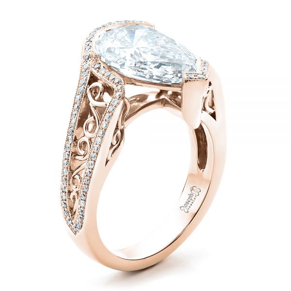 18k Rose Gold 18k Rose Gold Custom Diamond Engagement Ring - Three-Quarter View -  1442