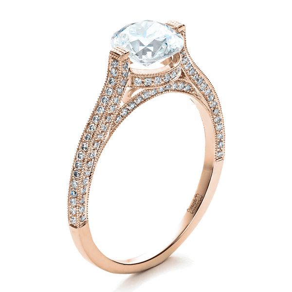 18k Rose Gold 18k Rose Gold Custom Diamond Engagement Ring - Three-Quarter View - 1443