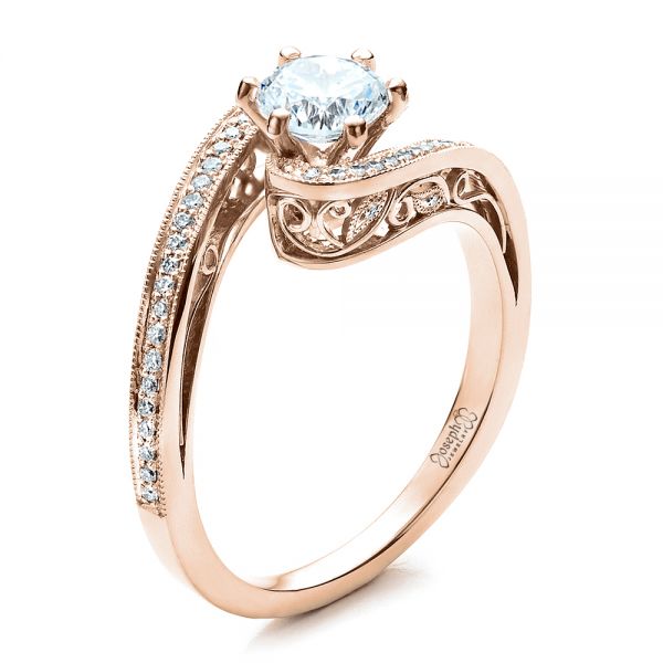 18k Rose Gold 18k Rose Gold Custom Diamond Engagement Ring - Three-Quarter View -  1449