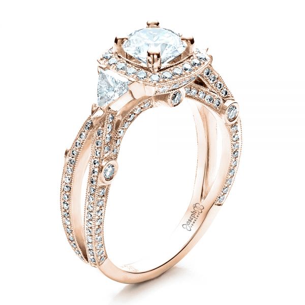 18k Rose Gold 18k Rose Gold Custom Diamond Engagement Ring - Three-Quarter View -  1451