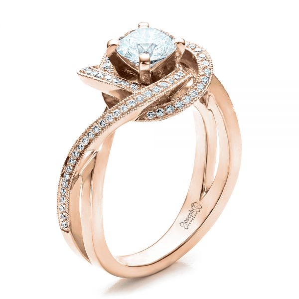 14k Rose Gold 14k Rose Gold Custom Diamond Engagement Ring - Three-Quarter View -  1476