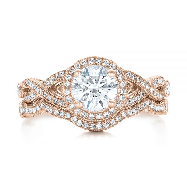 18k Rose Gold 18k Rose Gold Custom Diamond Engagement Ring - Three-Quarter View - 102138