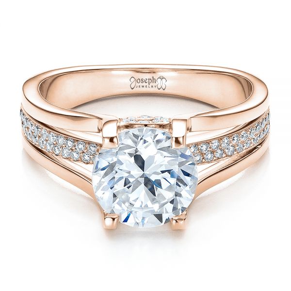 18k Rose Gold 18k Rose Gold Custom Diamond Engagement Ring - Flat View -  100035