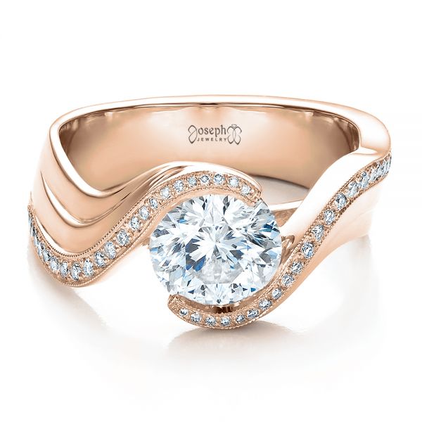 18k Rose Gold 18k Rose Gold Custom Diamond Engagement Ring - Flat View -  100069