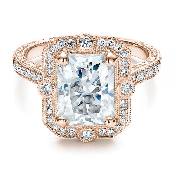 18k Rose Gold 18k Rose Gold Custom Diamond Engagement Ring - Flat View -  100091