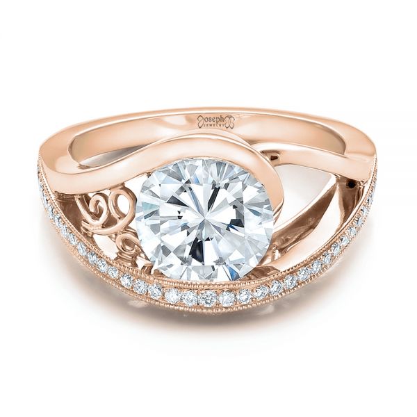 18k Rose Gold 18k Rose Gold Custom Diamond Engagement Ring - Flat View -  100551