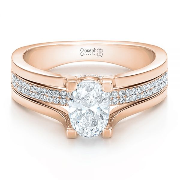 18k Rose Gold 18k Rose Gold Custom Diamond Engagement Ring - Flat View -  100627