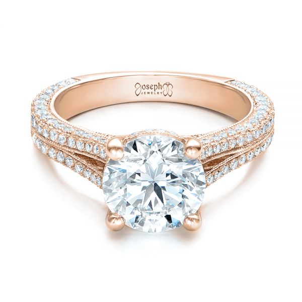 18k Rose Gold 18k Rose Gold Custom Diamond Engagement Ring - Flat View - 101994