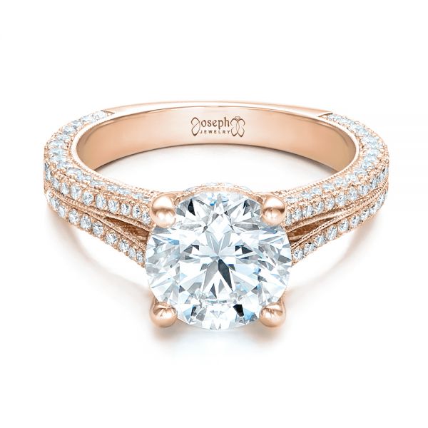 18k Rose Gold 18k Rose Gold Custom Diamond Engagement Ring - Flat View -  101994