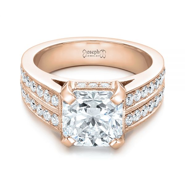 18k Rose Gold 18k Rose Gold Custom Diamond Engagement Ring - Flat View -  102042
