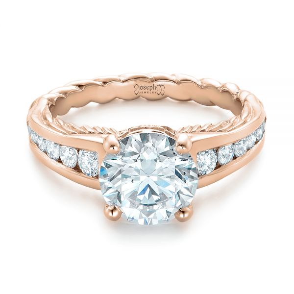 18k Rose Gold 18k Rose Gold Custom Diamond Engagement Ring - Flat View - 102218