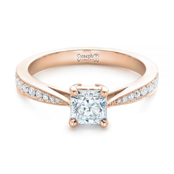 18k Rose Gold 18k Rose Gold Custom Diamond Engagement Ring - Flat View - 102253