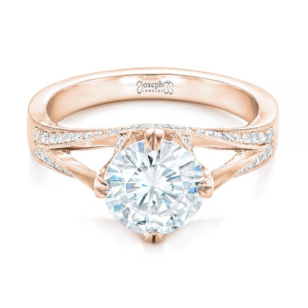18k Rose Gold 18k Rose Gold Custom Diamond Engagement Ring - Flat View - 102601