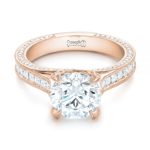 18k Rose Gold 18k Rose Gold Custom Diamond Engagement Ring - Flat View -  103013