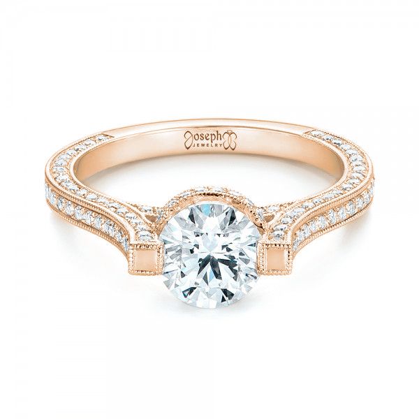 18k Rose Gold 18k Rose Gold Custom Diamond Engagement Ring - Flat View -  103053
