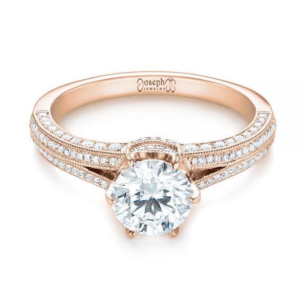 18k Rose Gold 18k Rose Gold Custom Diamond Engagement Ring - Flat View - 103428