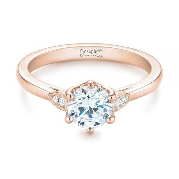 18k Rose Gold 18k Rose Gold Custom Diamond Engagement Ring - Flat View -  104329