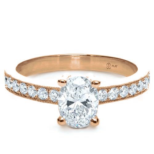 18k Rose Gold 18k Rose Gold Custom Diamond Engagement Ring - Flat View -  1107