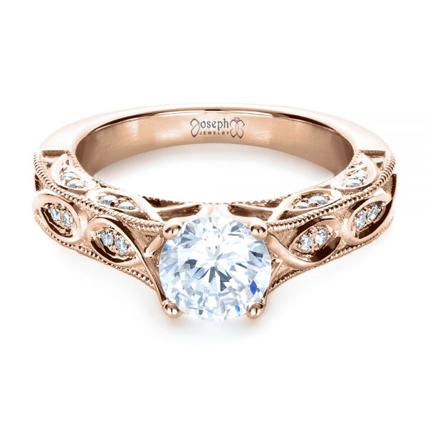 18k Rose Gold 18k Rose Gold Custom Diamond Engagement Ring - Flat View -  1296