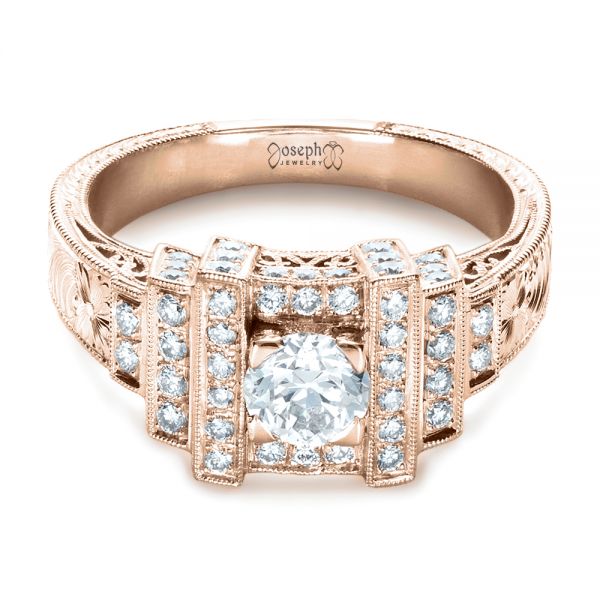 18k Rose Gold 18k Rose Gold Custom Diamond Engagement Ring - Flat View -  1346