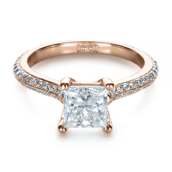18k Rose Gold 18k Rose Gold Custom Diamond Engagement Ring - Flat View - 1402