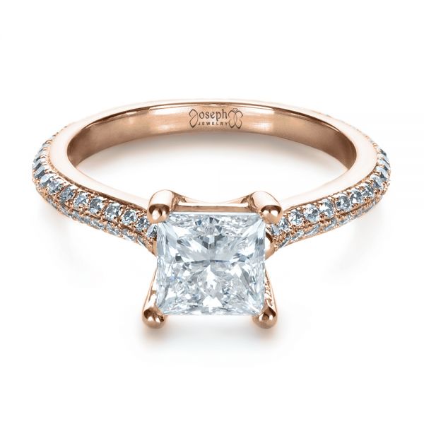 18k Rose Gold 18k Rose Gold Custom Diamond Engagement Ring - Flat View -  1402