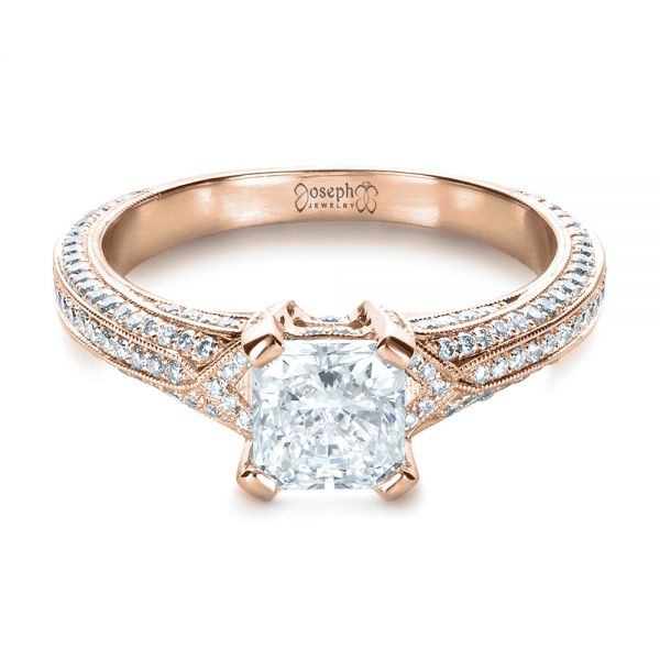 18k Rose Gold 18k Rose Gold Custom Diamond Engagement Ring - Flat View - 1410