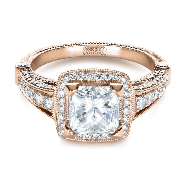 14k Rose Gold 14k Rose Gold Custom Diamond Engagement Ring - Flat View -  1416