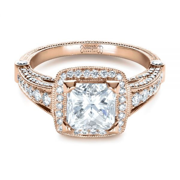 14k Rose Gold 14k Rose Gold Custom Diamond Engagement Ring - Flat View - 1416