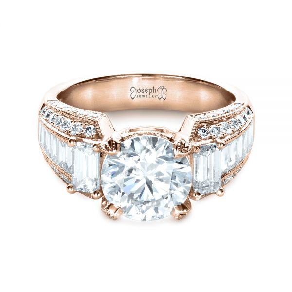 18k Rose Gold 18k Rose Gold Custom Diamond Engagement Ring - Flat View -  1434