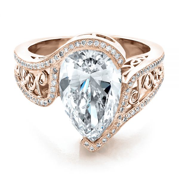 14k Rose Gold 14k Rose Gold Custom Diamond Engagement Ring - Flat View -  1442
