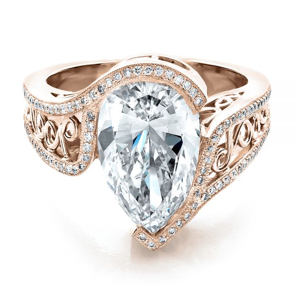 18k Rose Gold 18k Rose Gold Custom Diamond Engagement Ring - Flat View - 1442