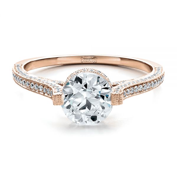 14k Rose Gold 14k Rose Gold Custom Diamond Engagement Ring - Flat View -  1443