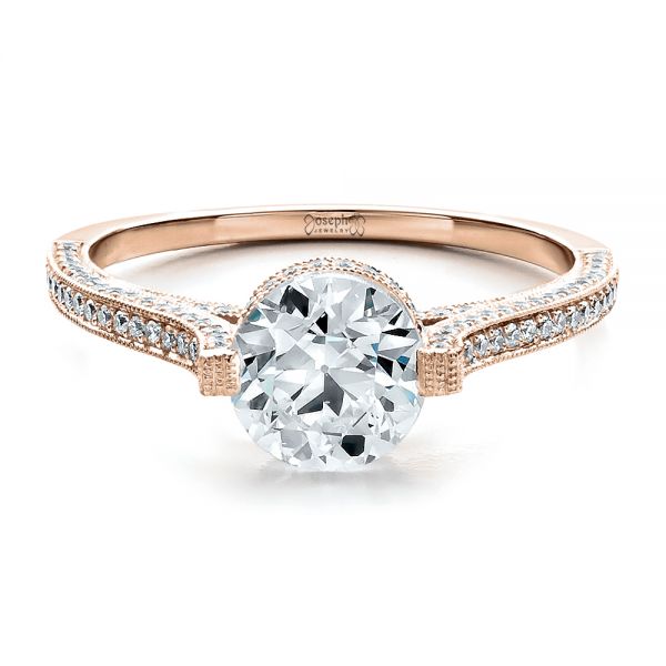 18k Rose Gold 18k Rose Gold Custom Diamond Engagement Ring - Flat View - 1443