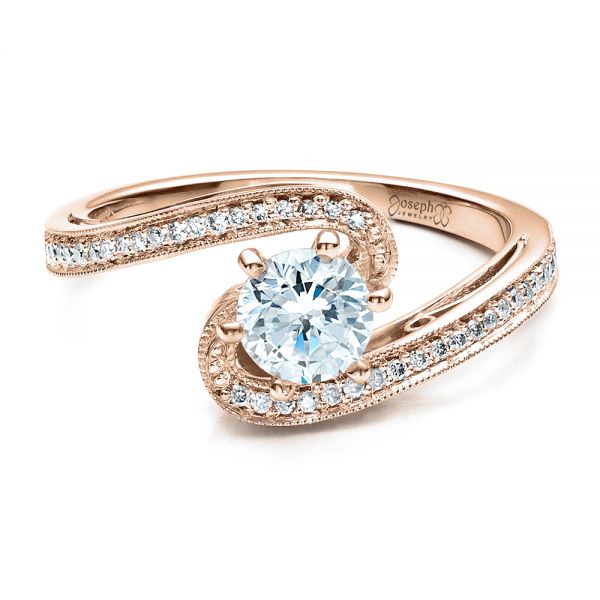 14k Rose Gold 14k Rose Gold Custom Diamond Engagement Ring - Flat View -  1449