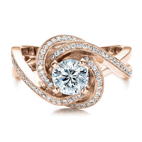 14k Rose Gold 14k Rose Gold Custom Diamond Engagement Ring - Flat View -  1476